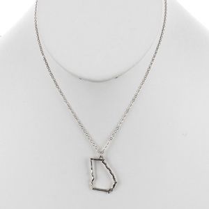 State of Georgia Necklace, Silver Tone
